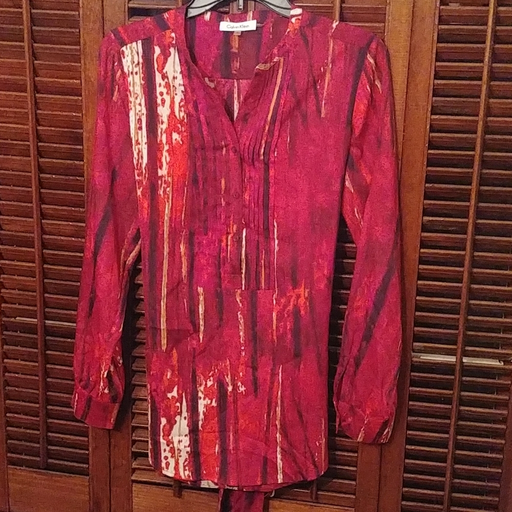 Calvin Klein long sl tunic multi reds - Picture 1 of 4